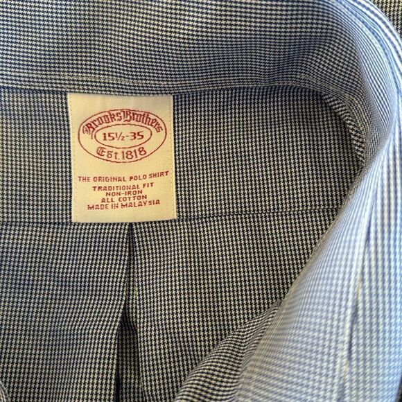 Brooks Bothers blue/white fine houndstooth cotton button down shirt. 15 1/2 - 35 - Picture 4 of 5